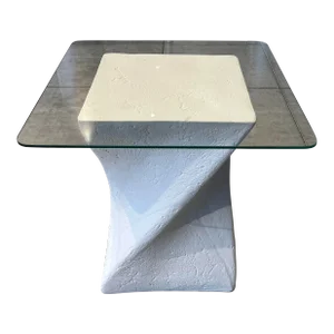 Postmodern Sculptural Plaster Pedestal Base End Table Manner of Sirmos
