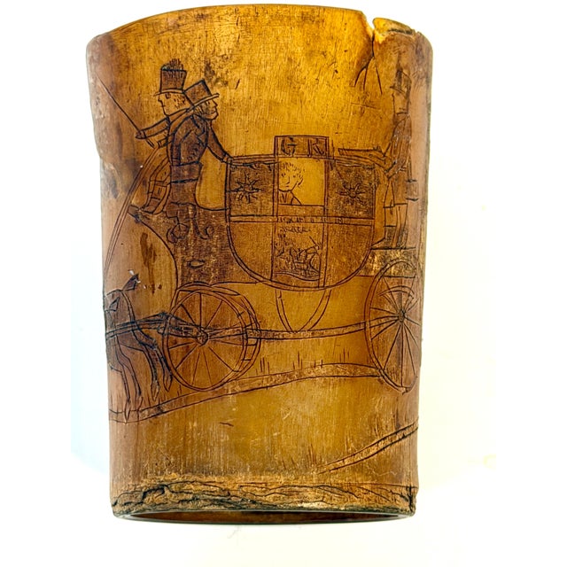 18th Century English Georgian Satirical Cow Horn Beaker Royal Coach Attacked Heraldic Lion For Sale - Image 5 of 18