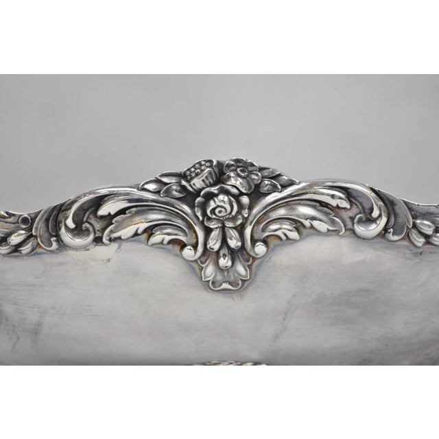 Late 20th Century Vintage Lunt Victorian Silver Plated Oval Pedestal Base Rose Pattern Fruit Bowl For Sale - Image 5 of 17