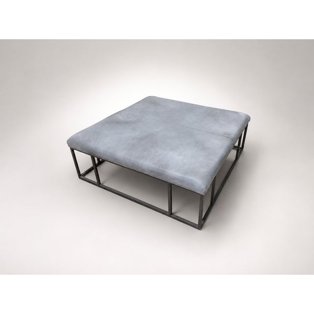 Modern Leather Ottoman Coffee Table With Metal Frame, 45" Square For Sale In Miami - Image 6 of 8