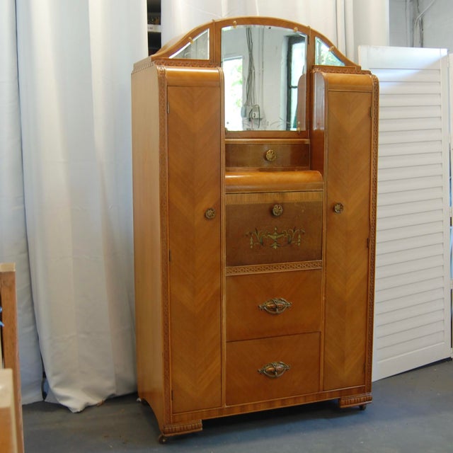 1920s Art Deco Double Chifferobe Armoire with Secretary Desk Section