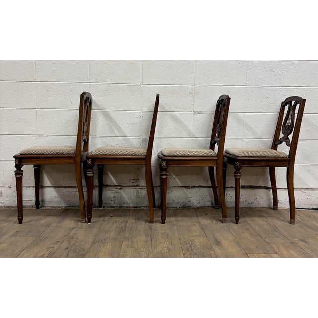 Vintage French Louis XVI Style Harp Back Lyre Back Bronze Ormulu Dining Chairs For Sale - Image 13 of 14