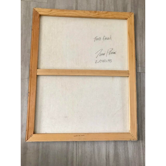 1990s 30” Abstract Pop Art Acrylic Painting “ Two Faced " - Signed Original For Sale - Image 4 of 5