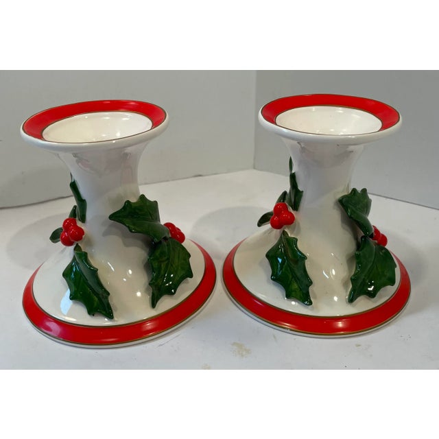 Mid-Century Modern Vintage Fitz & Floyd Poinsettia Design Candle Holders - a Pair For Sale - Image 3 of 5