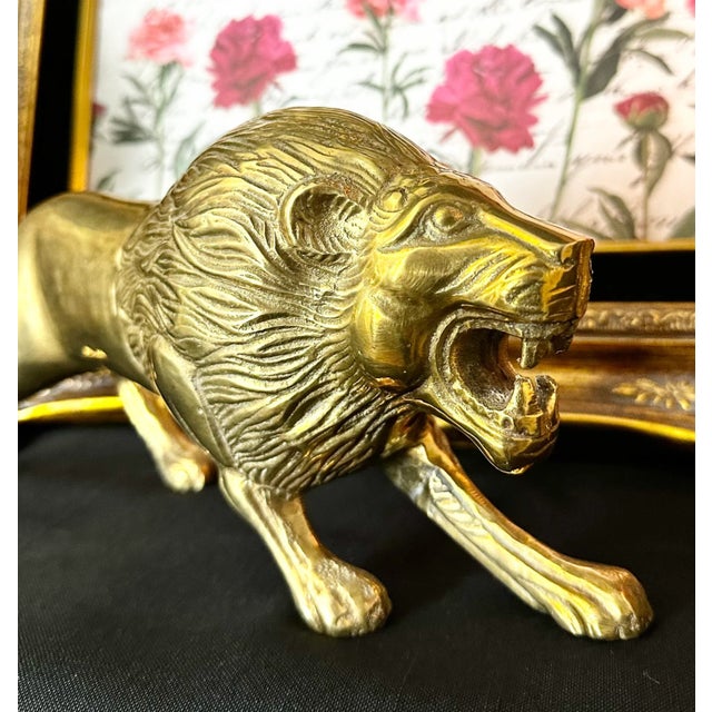 Vintage Brass Lion Statue Office Bookcase Lion Decor 13" For Sale - Image 12 of 12