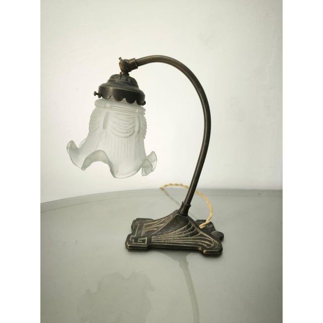 Metal Table Lamp with Satin-Finished Decorated Glass, 1960s For Sale - Image 7 of 7