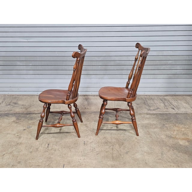 Brown Late 20th Century Pair of Willett Solid Marbelhead Cherry Fan Back Windsor Chairs Made in Usa For Sale - Image 8 of 10