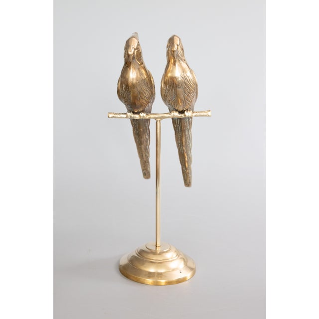 Mid-Century Brass Parrots Lovebirds Perched on a Stand For Sale - Image 4 of 10