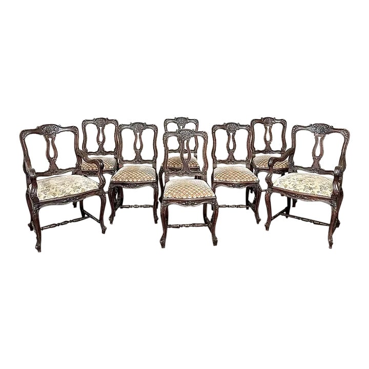 Set of 8 Country French Upholstered Dining Chairs Includes 2 Armchairs ...