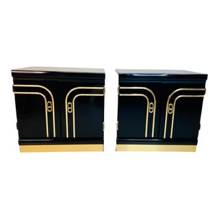 1980s Postmodern Black Laminate Pair of Nightstands For Sale