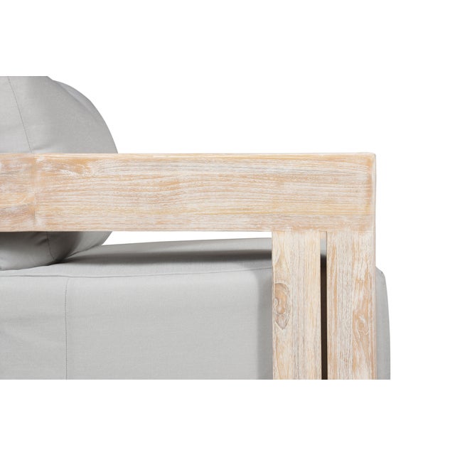 Paradiso Outdoor Teak Natural Look Swivel Chair - Light Grey Fabric For Sale In Chicago - Image 6 of 10