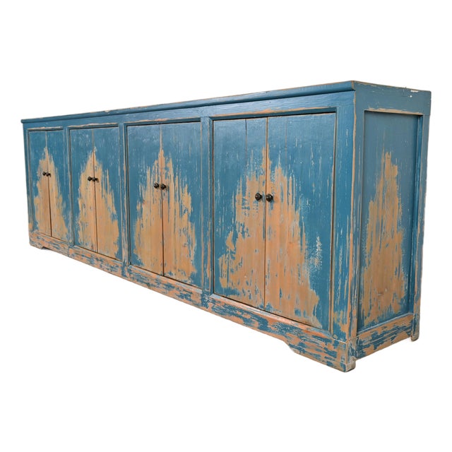 Modern Distressed Blue Painted Monumental Sideboard by Van Thiel For Sale