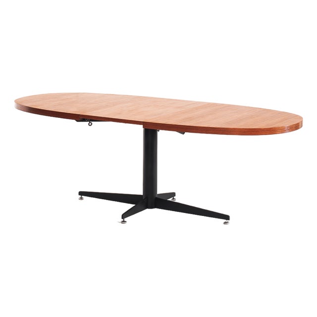 Vintage Dining Table with Extension in Iron and Teak attributed to Roche Bobois, France, 1965 For Sale