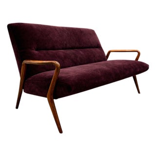 Giuseppe Scapinelli Sculptural Sofa in Solid Caviúna & Deep Aubergine Mohair, Brazil, 1950s - Lot 755 For Sale