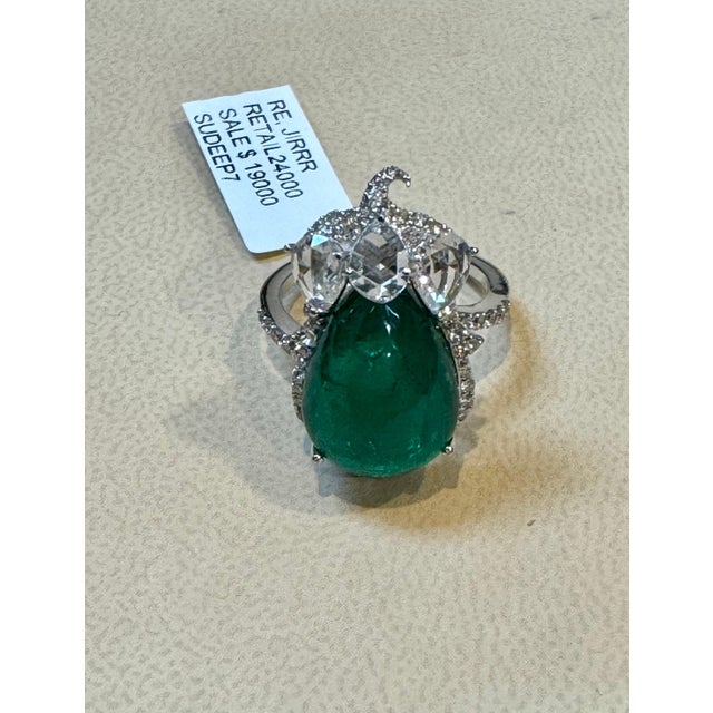Green 9 Ct Finest Zambian Sugar Loaf Emerald & 2 Ct Rose Cut Diamond Ring Size 7 For Sale - Image 8 of 18
