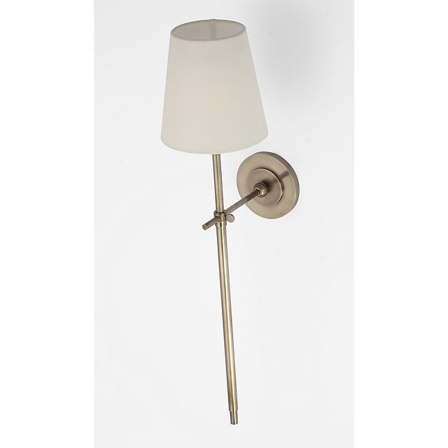Thomas O'Brien for Visual Comfort Signature Bryant 27" Cordless Tail Sconce in Antique Nickel with Linen Shade For Sale - Image 12 of 13