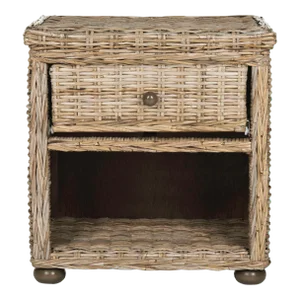 Natural Grey Wicker Nightstand With Drawer And 8"H Storage in Natural Kubu Grey