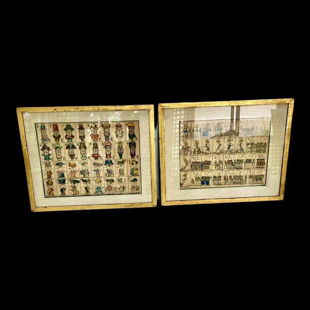 Rare Fabulous PAIR Engraved and Hand Colored French Mid 19th Century Uncut Playing Cards One features Napoleon’s Game of...