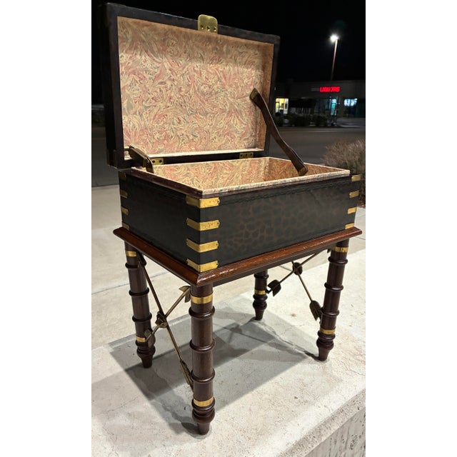 Metal Leather Wrapped Accent Table Jewelry Box in Faux Bamboo From Lineage Home Furnishings Philippines For Sale - Image 7 of 12