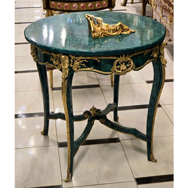 Traditional French Empire Style Center Table in Bottle Green With Gold Leaf & Bronze Mounts For Sale - Image 3 of 3