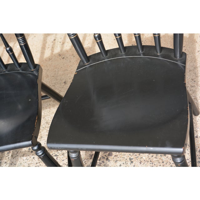 Vintage S Bent Bros Hitchcock Style Black Stenciled Dining Chairs Set of 4 For Sale - Image 4 of 18