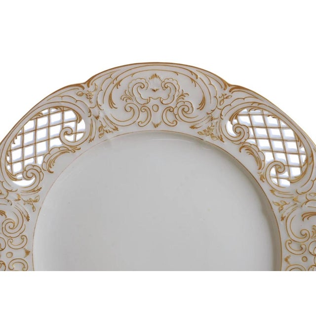 Traditional Early 19th Century KPM Reticulated Luncheon Plates Gilt White Porcelain Orb Scepter Mark - Set of 6 For Sale - Image 3 of 5