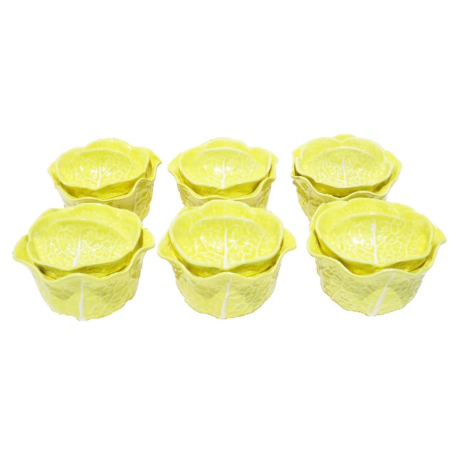 Farmhouse Portuguese Trompe l'Oeil Majolica Cabbage Lidded Bowls / Mini-Tureens, Set of 6 For Sale - Image 3 of 6