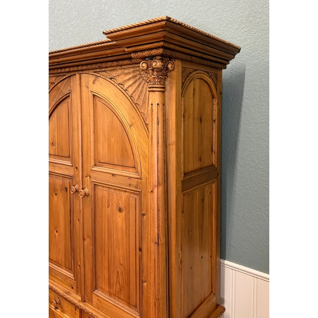 Vintage English Large Pine Cupboard Cabinet Corinthian Capitals Fluted Columns For Sale - Image 11 of 16