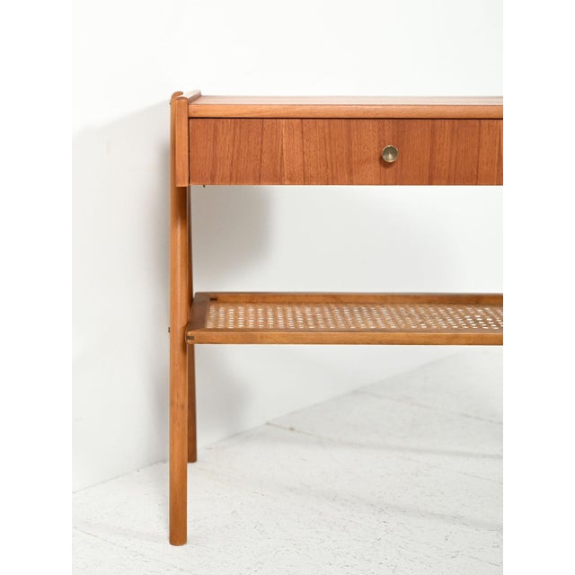 1960s Scandinavian Teak Bedside Table with Vienna Straw, 1950s For Sale - Image 5 of 13
