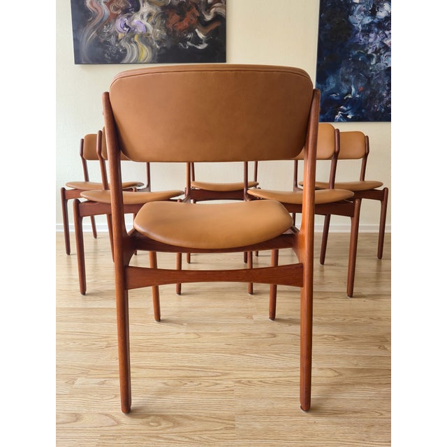 Model Od49 Dining Chairs in Teak and Cognac Italian Leather by Erik Buch for Oddense Maskinsnedkeri / O.D. Møbler, Denmark, 1960s, Set of 6 For Sale - Image 12 of 13