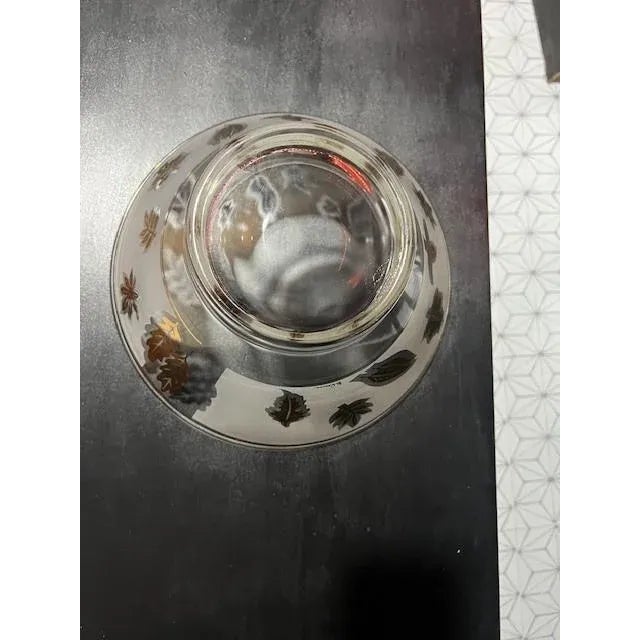 Vintage Libbey Glass Co. Frosted Gold Leaf Chip Punch Bowl For Sale In Miami - Image 6 of 7