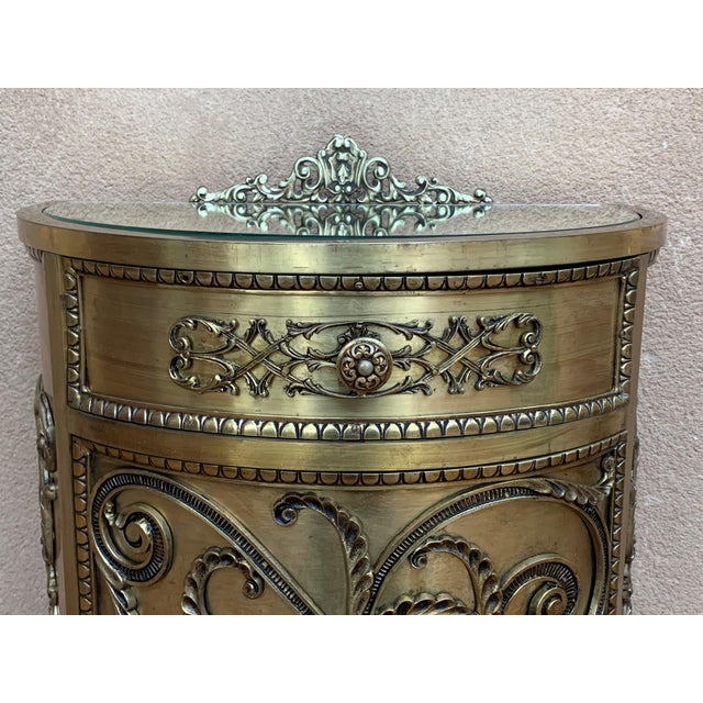 This early antique Louis XVI style bronze / brass vitrine cabinets or nightstands are simply stunning and constructed of...