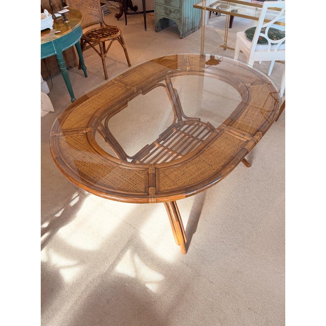 Mid-Century Modern Vintage Bamboo and Rattan Dining Set-6 Chairs For Sale - Image 3 of 12