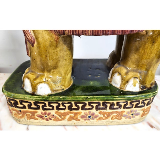 Large Vintage Chinese Asian Glazed Terracotta Elephant Garden Stool Bench For Sale - Image 14 of 15