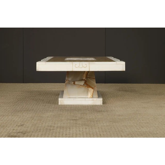 Vintage Italian Tessellated Onyx Coffee Table With Etched Stone Inset, 1970s For Sale - Image 16 of 18
