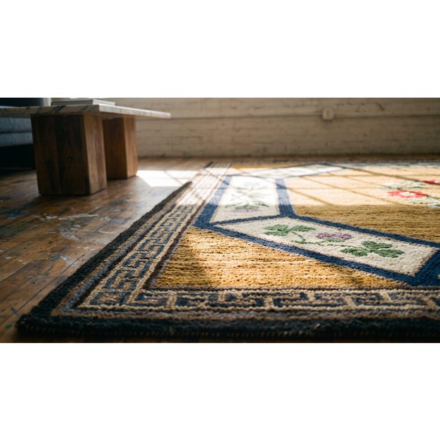 1930s Orange Arts & Crafts Floral American Hooked Rug 6' X 6' Handknotted Wool Carpet For Sale - Image 9 of 11