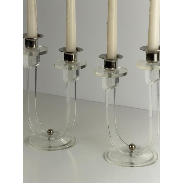 Art Deco Acrylic Glass and Chrome Candelabras, England, 1930s, Set of 2 For Sale - Image 3 of 10