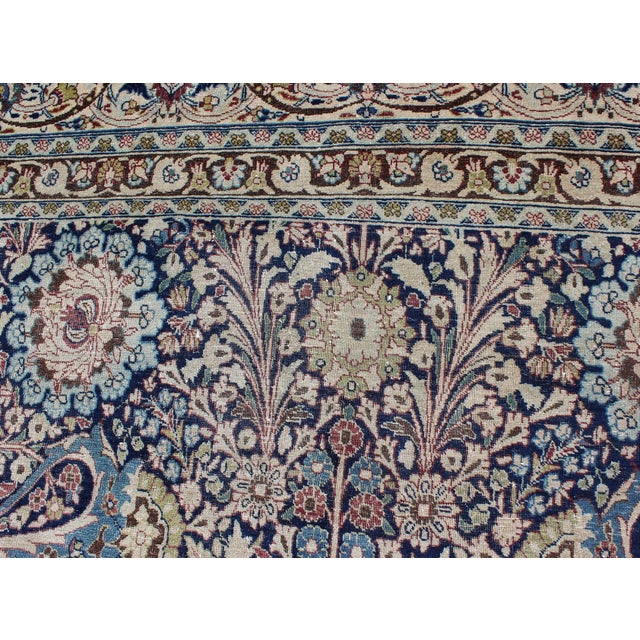 Textile Navy Blue Antique Persian Fine Tabriz Rug With All-Over Large Scale Flowers For Sale - Image 7 of 12