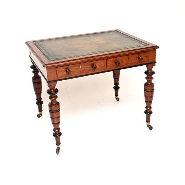 Antique Victorian Leather Top Writing Table, 1880s For Sale - Image 11 of 11