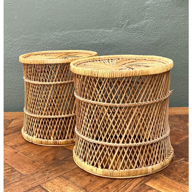 Vintage Woven Rattan Accent Tables - Set of 2 For Sale - Image 9 of 14