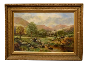 Late 19th-Century Framed English Landscape--Oil on Canvas