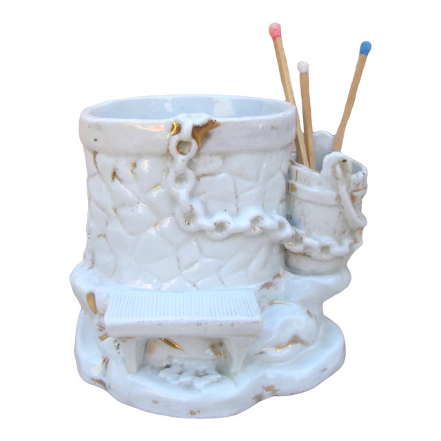 Porcelain Wishing Well Humidor / Match Striker For Sale