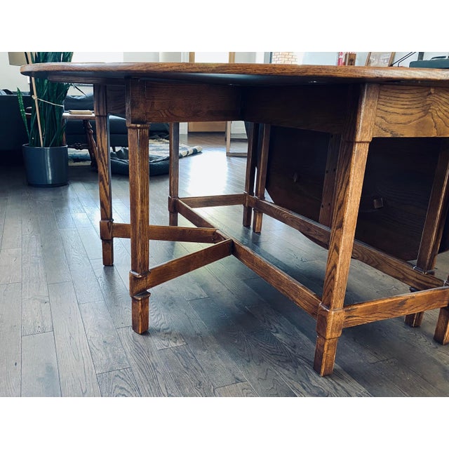 Chestnut Vintage Large Oak Parquet Top Drop Leaf Dining Table For Sale - Image 8 of 12