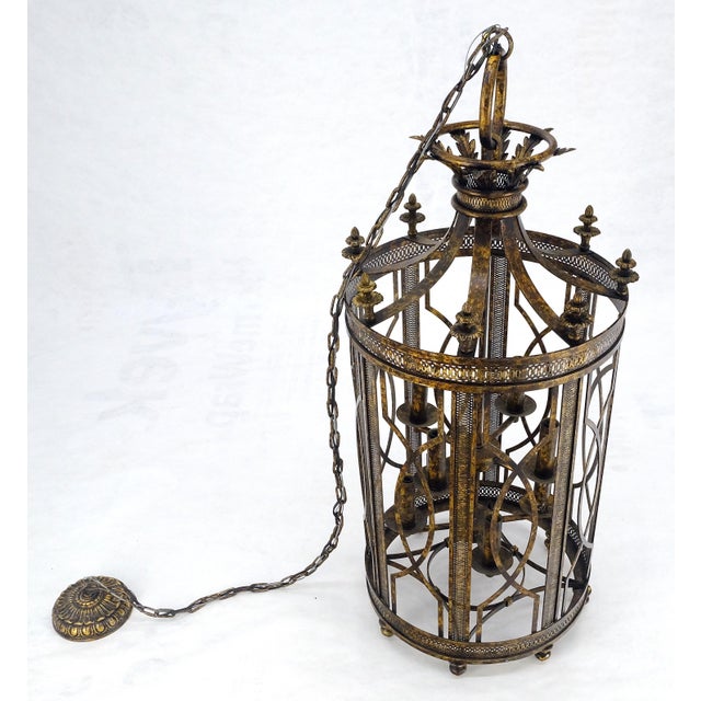 Mid-Century Modern Mid 20th Century Mid Centry Modern Large Italian Pendant Bronze Oxide Gilt Ornate Metal Light Fixture Chandelier For Sale - Image 3 of 18