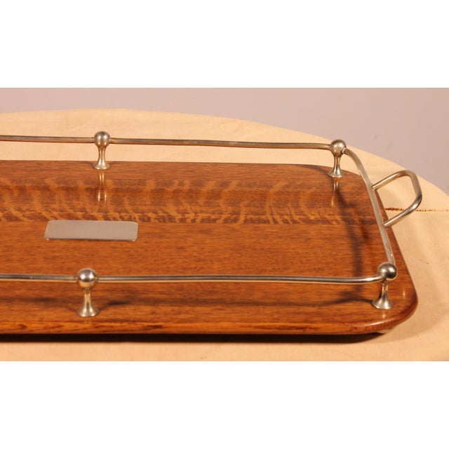 19th Century Silver-Plated Metal and Oak Tray For Sale - Image 3 of 11