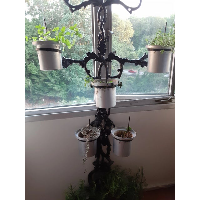 Early 20th Century Solid 68" Tall Black Heavy Solid Wrought Iron Plant Pot Holder Stand For Sale - Image 4 of 10