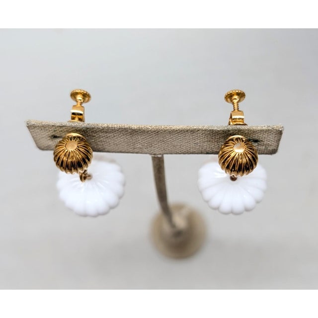 1980s Vintage 1980s Signed Napier Goldtone White Melon Drop Clip Earrings-2 Pieces For Sale - Image 5 of 8