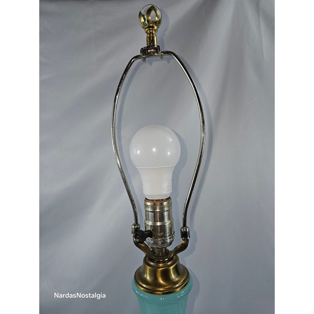 1950's Vintage Murano Attributed Tiffany Box Blue Opaline Hand Blown Glass Table Lamp For Sale - Image 10 of 12