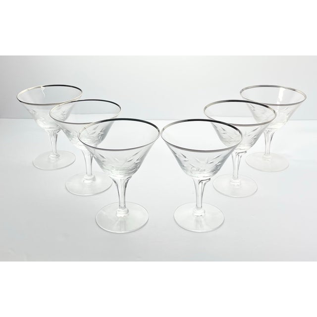 American 1950s Fostoria “Bridal Belle” Set of 6 Coupe Champagne Glasses For Sale - Image 3 of 6