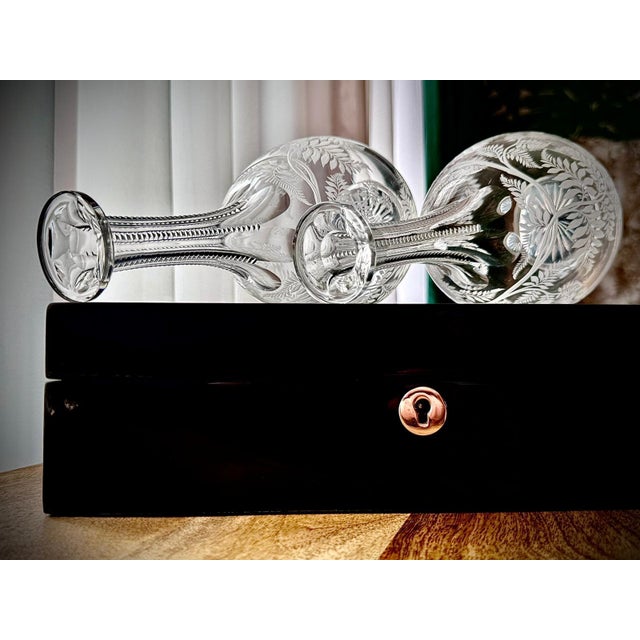 Victorian Stourbridge Fern Engraved Glass Decanters, 1880, Set of 2 For Sale - Image 14 of 17